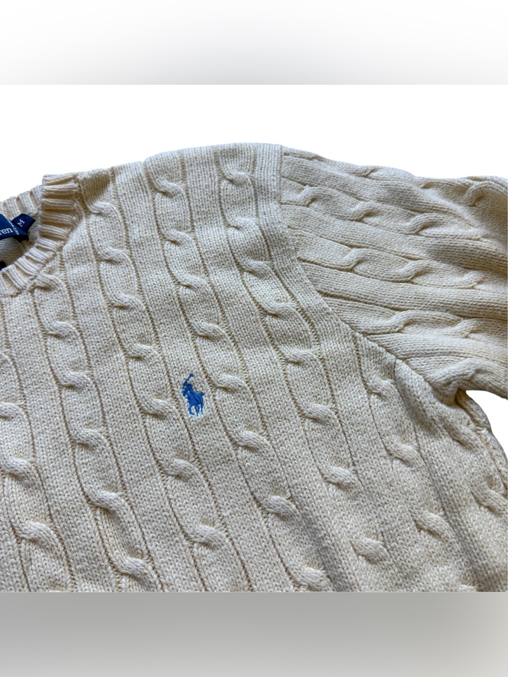 Polo Ralph Lauren M Butter Yellow Cable Knit Cotton Sweater Preppy Heritage Pony - Picture 4 of 11